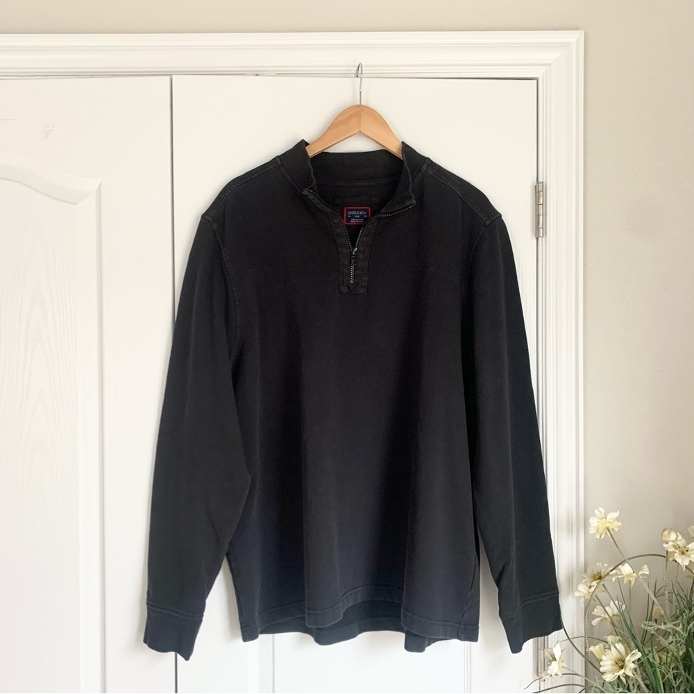 UNTUCKit Mens Quarter Zip Pullover XXL 2XL Black Cotton Elbow Patch Sweatshirt